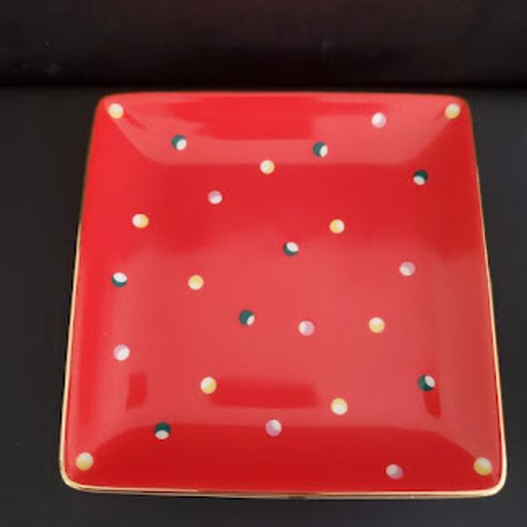 Kate Spade Lenox Christmas Red Dot Square Jewelry Tray or Table Decor - Picture 2 of 7